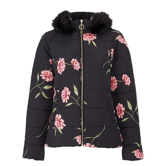 Show Me Your Mumu Floral Alpine Puffer Coat In Black, Size S Small